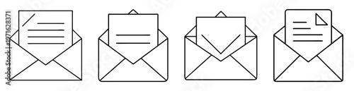 four different envelopes with different documents and formats in black and white