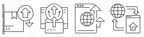 Data transfer and synchronization concept represented by simple line drawing icons