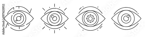 Geometric eye icons in a line, abstract concept of vision, perception