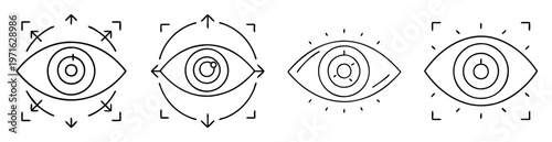 four eye symbols each with a focus target design element