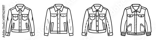 Collection of simple line art drawings depicting four different jean jackets