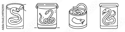 Four cans of worms or snakes in cans in a simple illustration