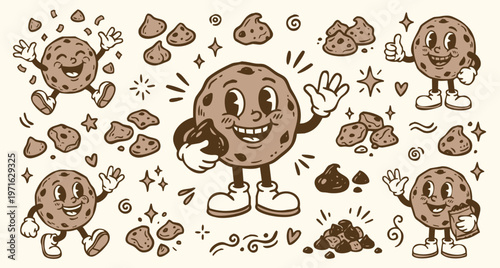 Vintage 1930s Rubber Hose Style Biscuit Mascot and Bakery Doodle Set