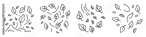 simple black and white vector illustration of fallen leaves in autumn