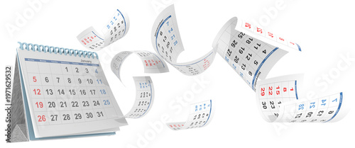 calendar pages flying - 3d rendering