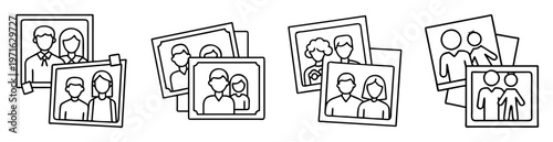 Minimalist illustration of framed black and white couple portraits, capturing memories