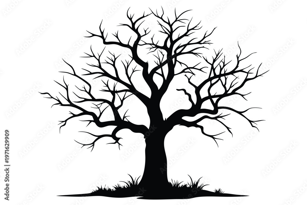 Fototapeta premium bare tree silhouette line art vector illustration