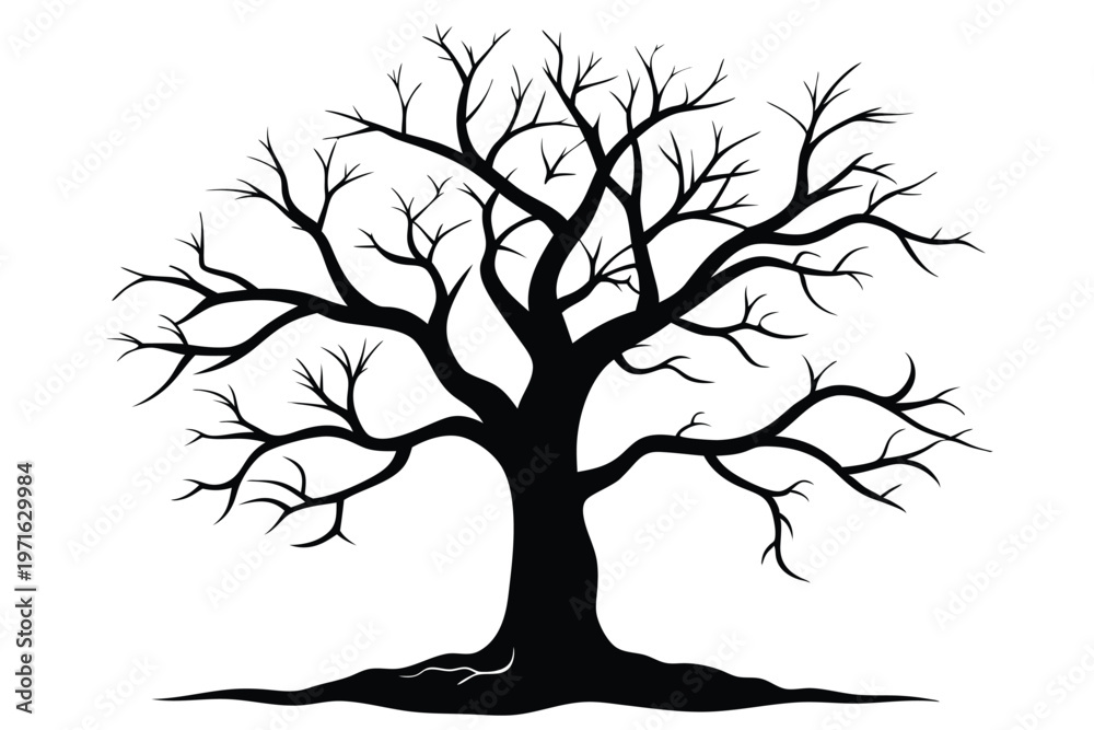 Fototapeta premium bare tree silhouette line art vector illustration