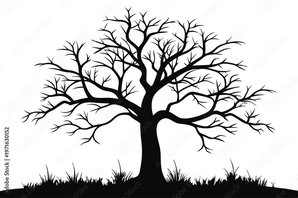 Obraz premium bare tree silhouette line art vector illustration