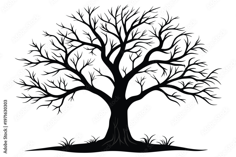 Fototapeta premium bare tree silhouette line art vector illustration