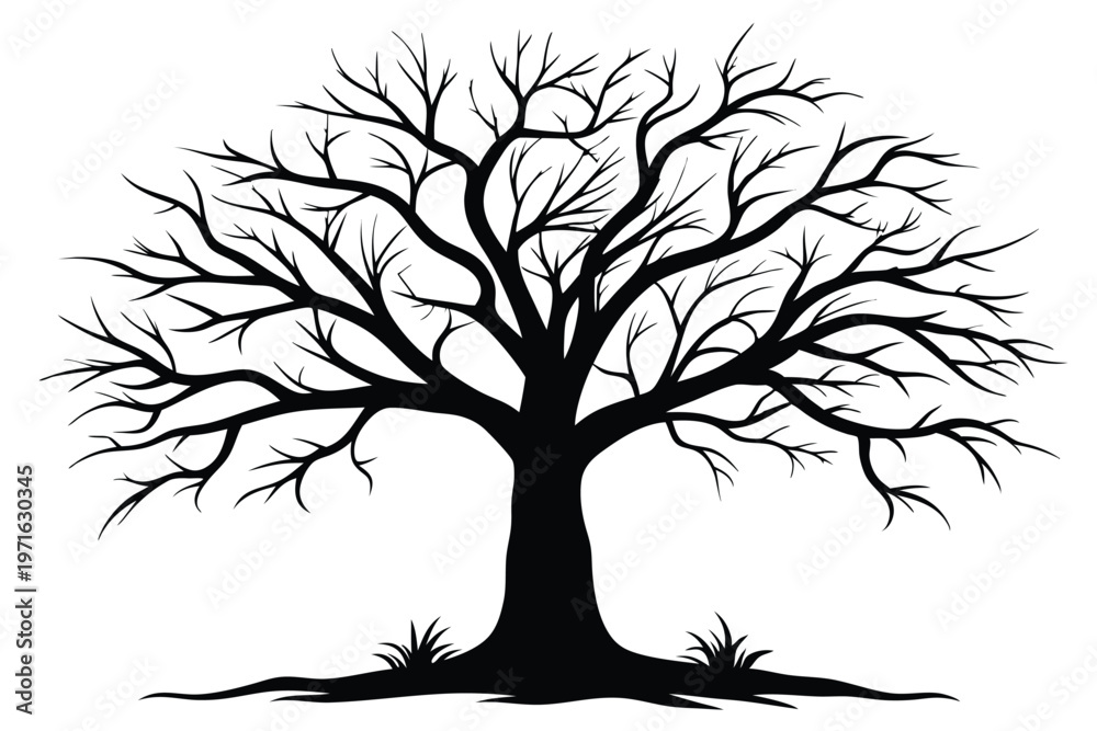 Fototapeta premium bare tree silhouette line art vector illustration