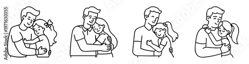 Illustrations showing a father hugging his daughter expressing love and tenderness