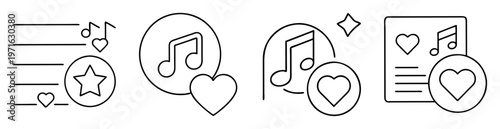 Outlined symbols representing music, favorites, ratings, and general like sentiment