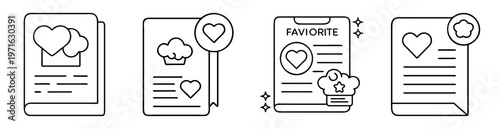 Four illustrations of lists showing favorite items and preferred selections in outline