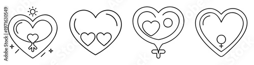 Abstract line art illustration featuring a set of heart shaped designs