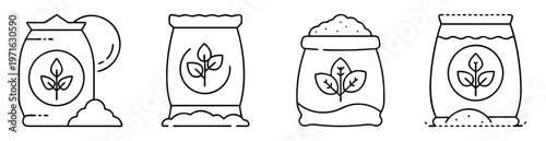 Line art illustration of fertilizer bags, agricultural product packaging vector