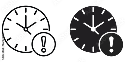 Alarm exclamation icon linear symbol, alarm alert warning notification icons set, emergency attention and caution indicator symbol, system error and safety alert concept