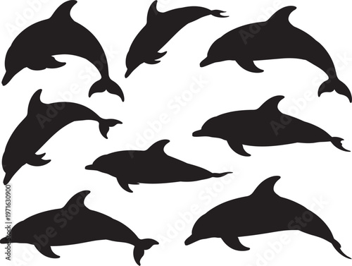 Dolphin fish silhouette, animal symbol logo mascot web icon sticker design simple graphic
