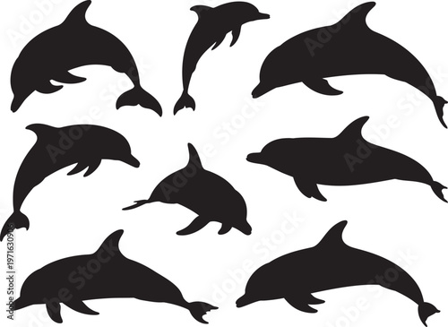 Dolphin fish silhouette, animal symbol logo mascot web icon sticker design simple graphic