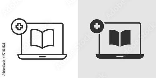 Online Health Course Icon representing digital learning platforms focused on health education, fitness training, wellness programs, and medical knowledge accessible anytime and anywhere.