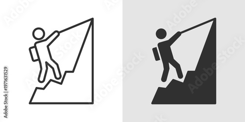 Mountain Climbing Icon representing adventure, outdoor activity, physical endurance, and the pursuit of reaching new heights through hiking, trekking, and climbing challenges.