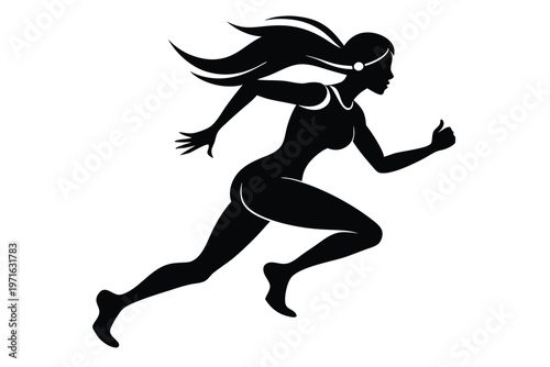 a woman running silhouette line art vector illustration