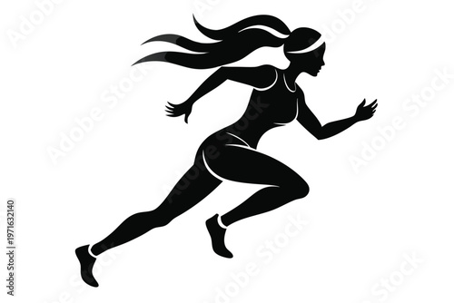 a woman running silhouette line art vector illustration