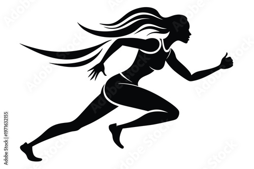 a woman running silhouette line art vector illustration
