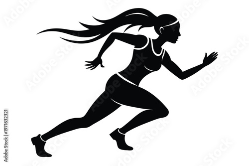 a woman running silhouette line art vector illustration
