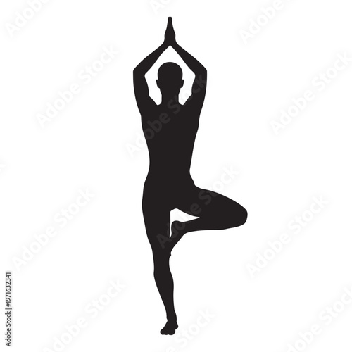 Tree Pose Yoga Silhouette Vector Illustration