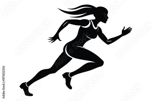 a woman running silhouette line art vector illustration