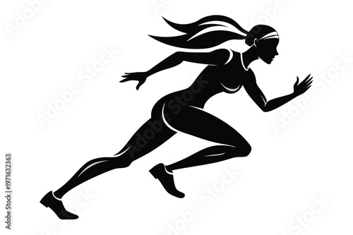 a woman running silhouette line art vector illustration