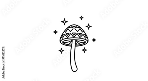 A magical mushroom with sparkles around it.