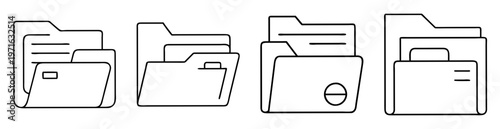 Outline icons of file folders with various markings and inner folders