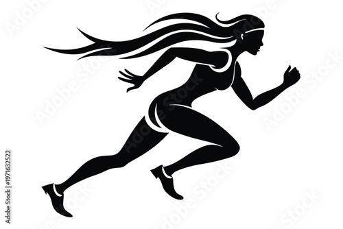 a woman running silhouette line art vector illustration