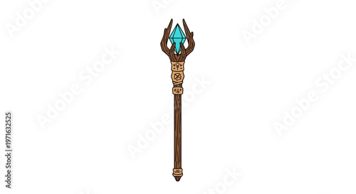A fantasy trident with a blue gemstone.