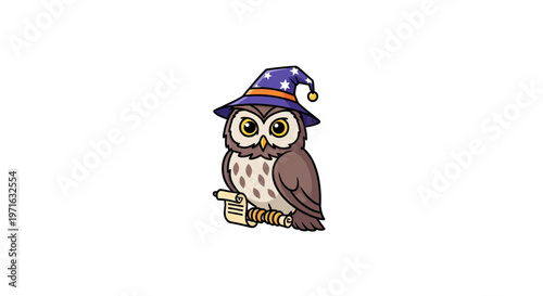 A cartoon owl wearing a wizard hat.