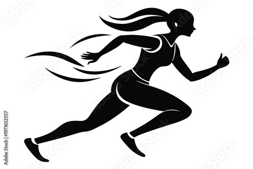 a woman running silhouette line art vector illustration