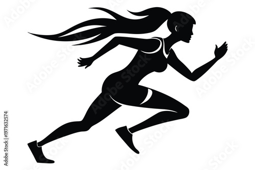 a woman running silhouette line art vector illustration