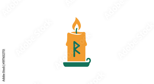 A lit candle with a green base.