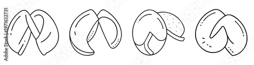 Illustration of four fortune cookies in a row with minimalist design