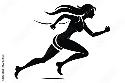a woman running silhouette line art vector illustration
