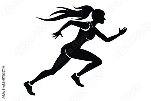 a woman running silhouette line art vector illustration
