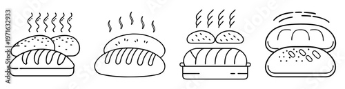 Variety of freshly baked bread illustrations on display in black and white