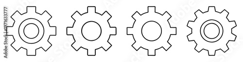 Four different gear wheels with slightly different teeth designs outlined in black