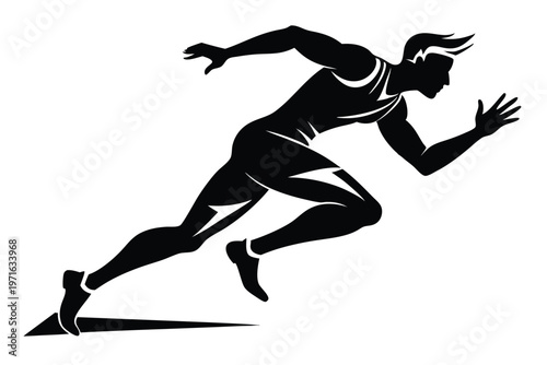 male athlete running silhouette line art vector illustration