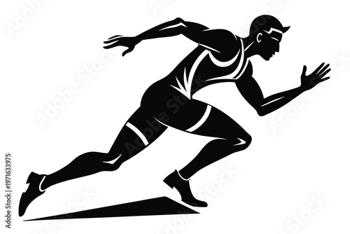 male athlete running silhouette line art vector illustration