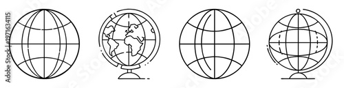 Four Different World Globe Icons with Different Styles and Representations