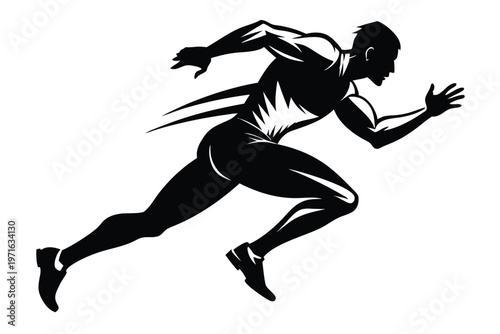 male athlete running silhouette line art vector illustration
