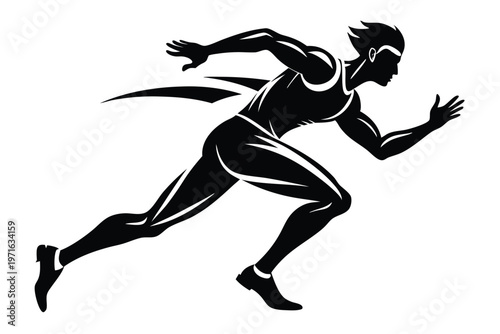 male athlete running silhouette line art vector illustration